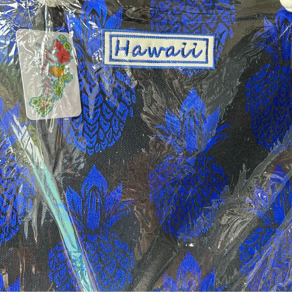 Hawaiian tote Black canvas bag with blue pineapple print NWT